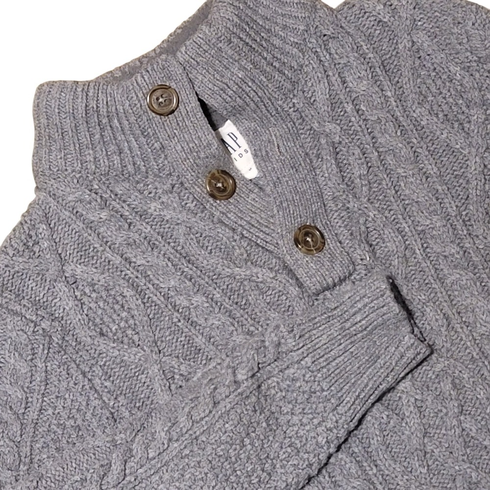 Gap Cable Knit Sweater Boys Medium‎ Henley Button-Up Collar Fisherman Gray